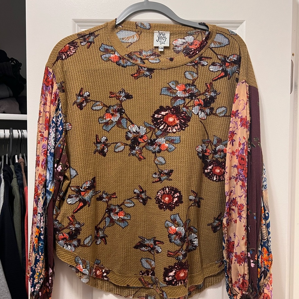 Ivy Jane Floral Relaxed Blouse Yellow and Brown